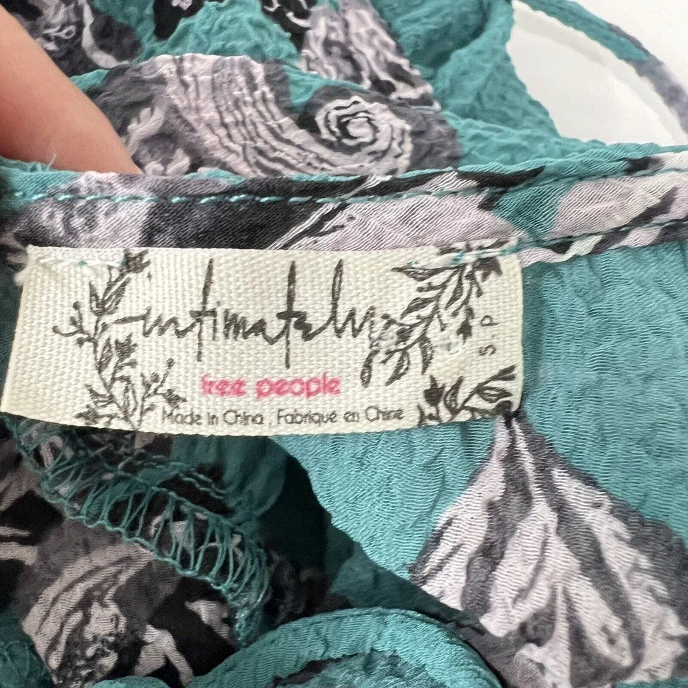 Intimately Free People Slip Dress SMALL Symphony Jade Combo Printed Bell Sleeve_13
